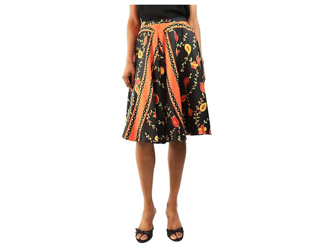 Miu Miu Saia midi em seda com estampado floral preto e laranja - size UK 8