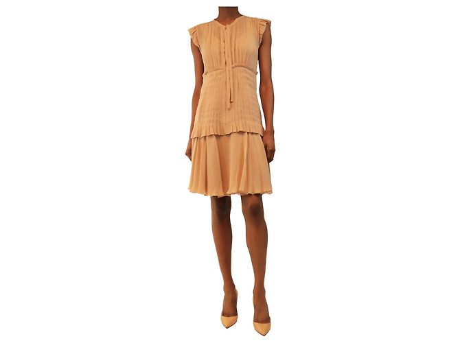 Chanel Vestido mini sem mangas em chiffon de seda blush - size UK 8