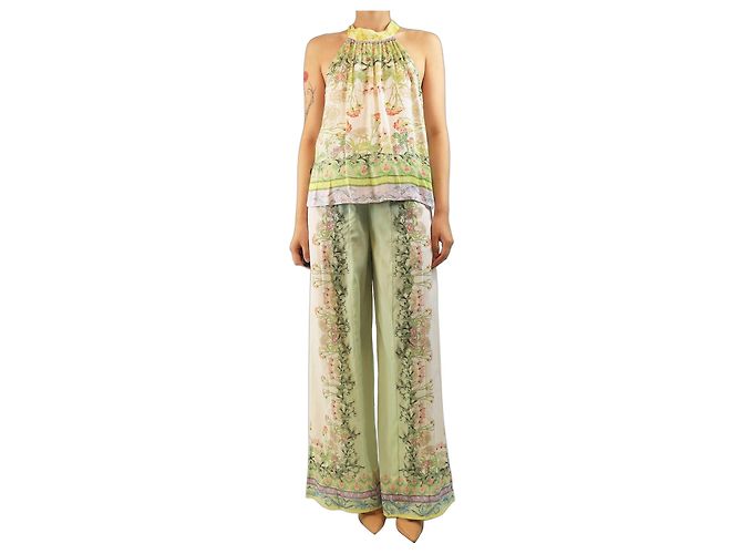 Alice + Olivia Set top halter e pantaloni floreale verde e bianco - size UK 10