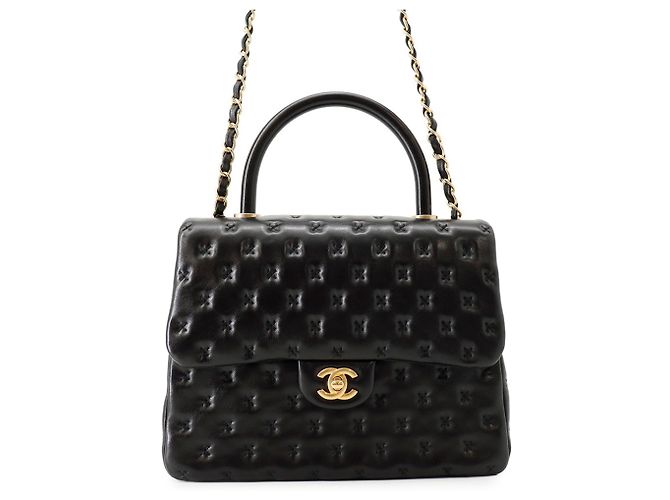 Borsa a mano Chanel in pelle d'agnello nera Nero