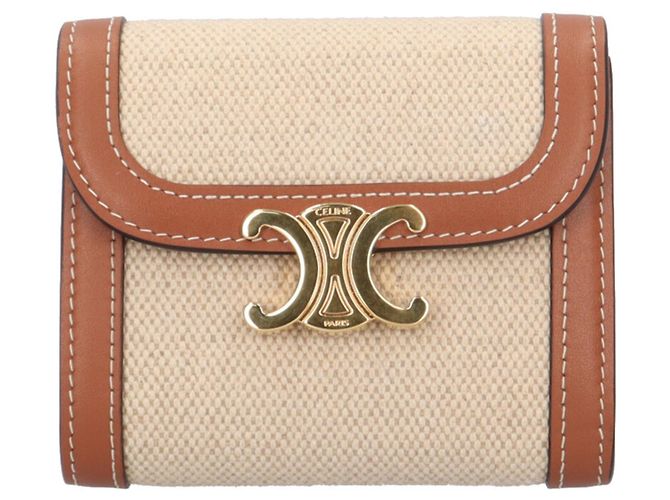 Céline Celine Triomphe Tri-fold Wallet Brown Beige 