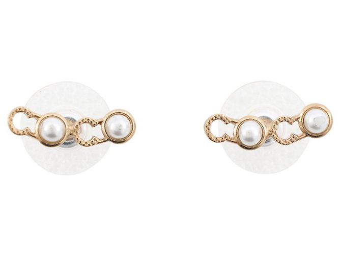 Pendientes de botón Chanel Coco de perlas artificiales Dorado