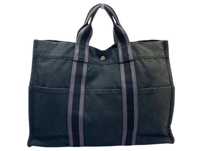 Bolso Hermès Tote MM de lona Canvas Gris Gris antracita