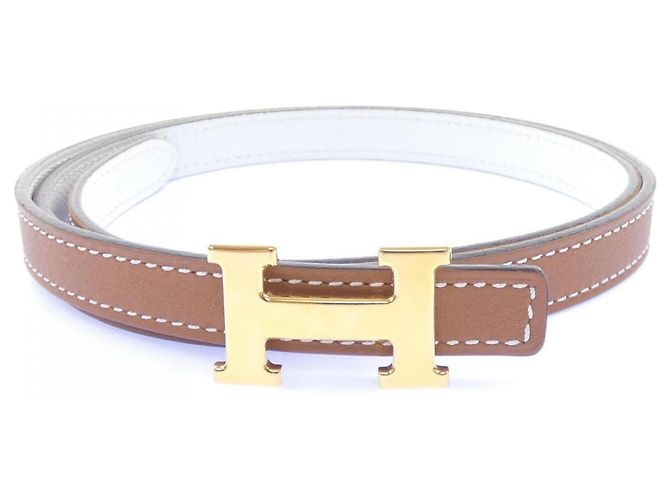Hermès Cinto Hermes Mini H 13mm Marrom Branco