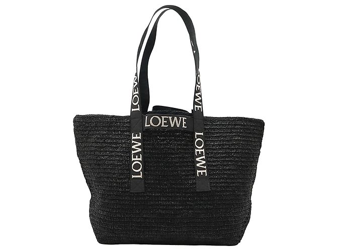 Borsa shopper LOEWE Black Raffia Fold Shopper Tote Nero