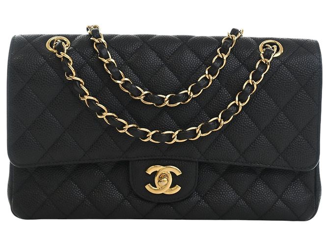 Chanel Black Medium Classic Caviar Double Flap Preto