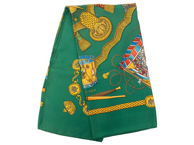 Lenço de seda Hermès Green Les Tambours 90 Verde