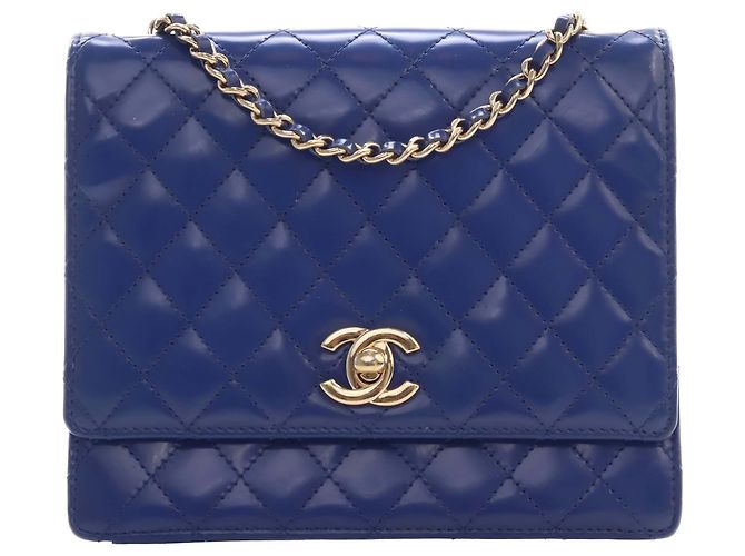 Chanel Blue CC Quilted Patent Square Flap Bleu