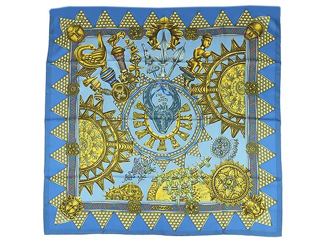 Hermès Blue L Or Des Chefs Seidentuch 90 Blau