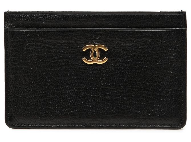 Schwarzer CC Kartenhalter aus genarbtem Kalbsleder von Chanel