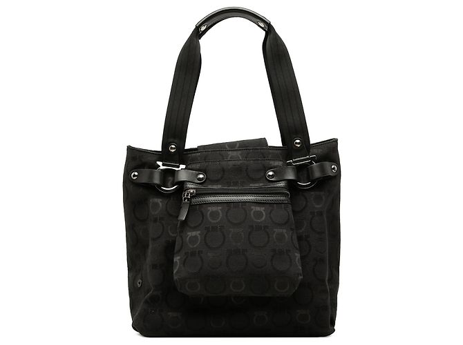 Salvatore Ferragamo Ferragamo Gancini Canvas Tote in Schwarz