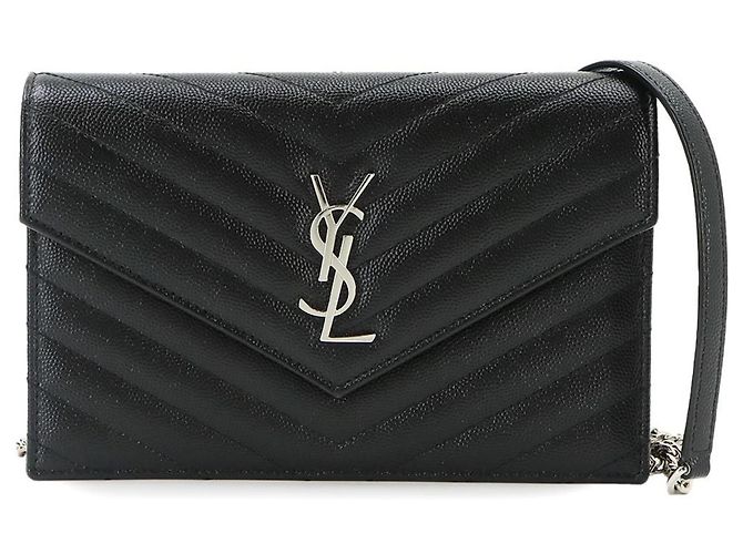 Saint Laurent Cassandre Envelope Chain Wallet Black