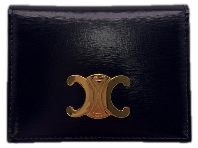 Céline Celine Triomphe Bifold Kartenetui aus glänzendem Kalbsleder Schwarz