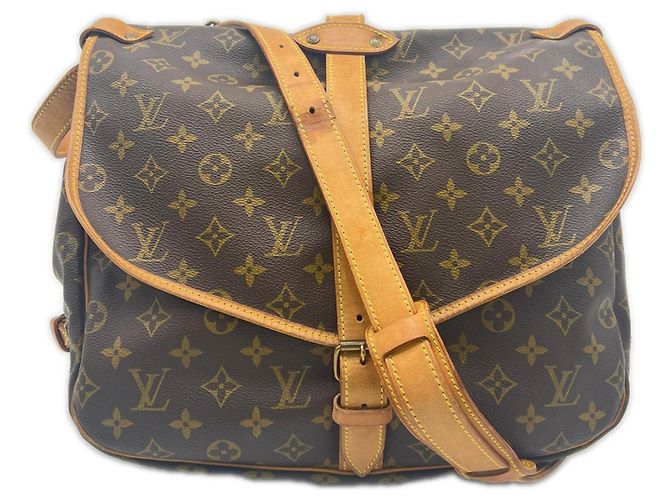 Bolsa de Ombro Louis Vuitton Monogram Saumur 35 Marrom Bege