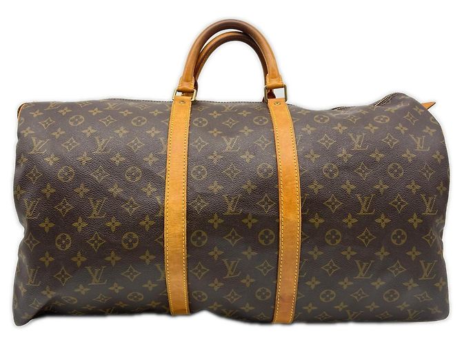 Borsa Boston Keepall 55 Monogram Louis Vuitton Marrone Beige