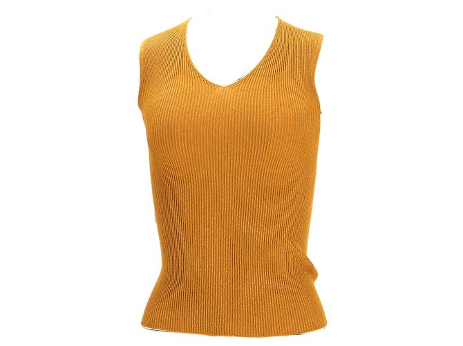 Top sem mangas em malha com decote em V Max Mara em viscose amarela Amarelo