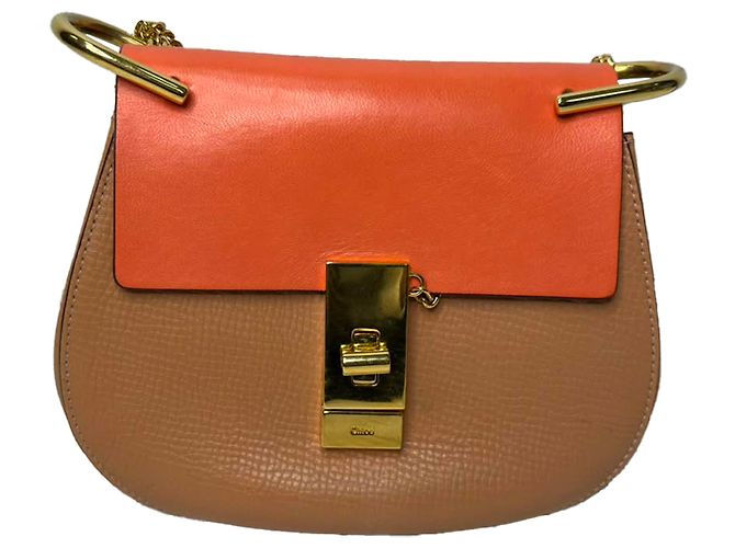 Bolsa de Ombro Chloé Mini Drew com Corrente em Couro Laranja