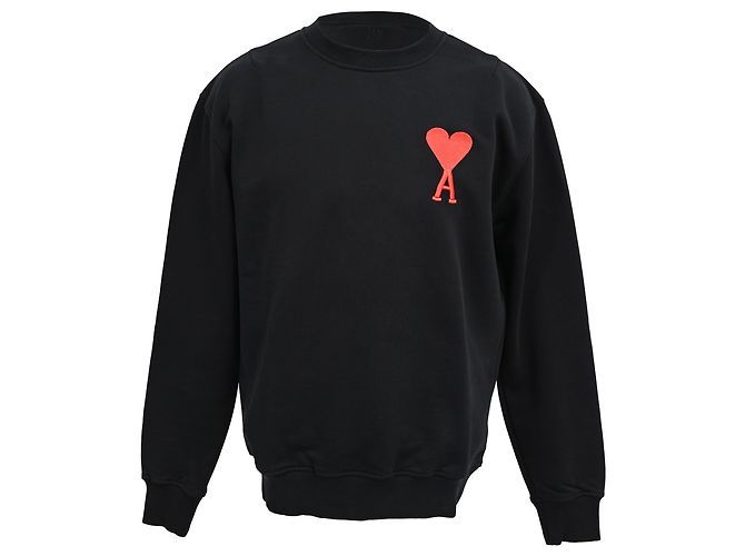 Ami Crewneck-Sweatshirt mit Logo aus schwarzer Baumwolle