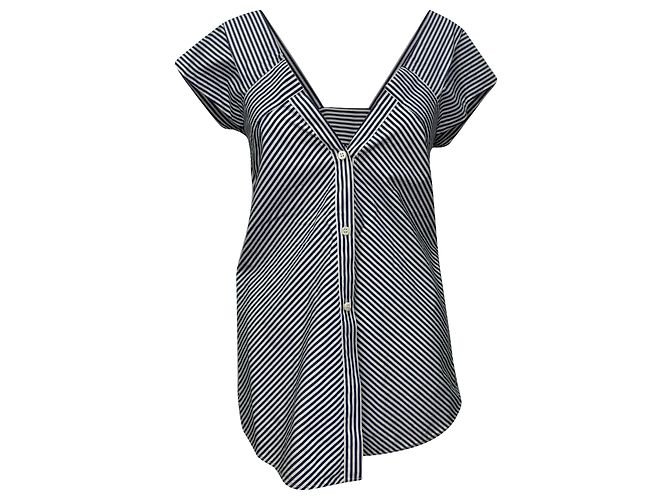 Top a spalle scoperte a righe Theory in cotone blu