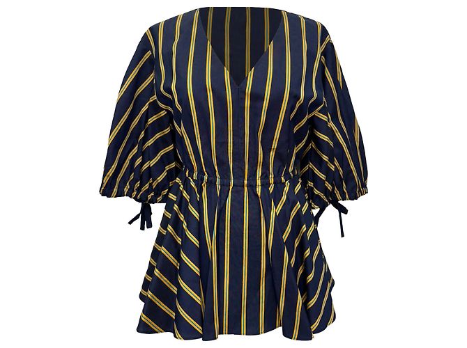 Jason Wu gestreiftes Popeline Peplum-Top aus Marineblauem Polyester
