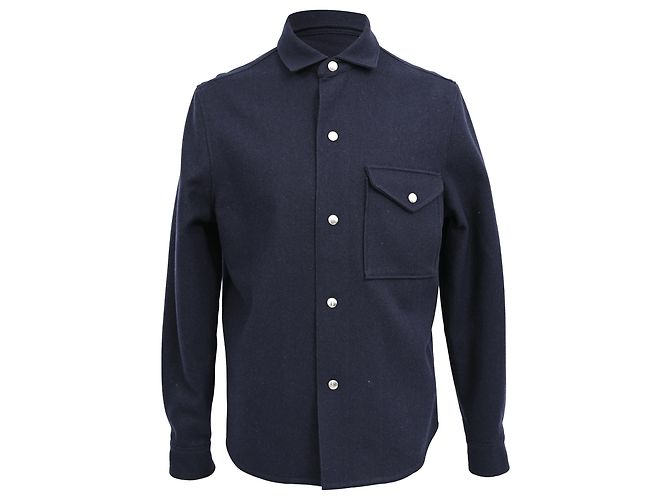 Ami Button Up Jacket in Black Wool