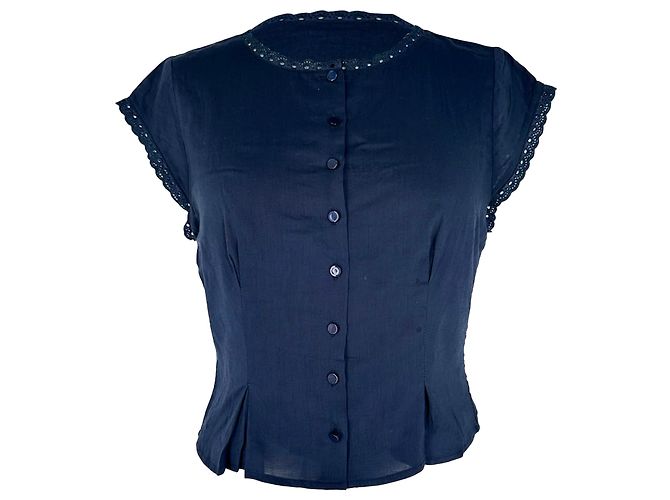 Blusa a maniche corte con bottoni Reformation in cotone blu navy