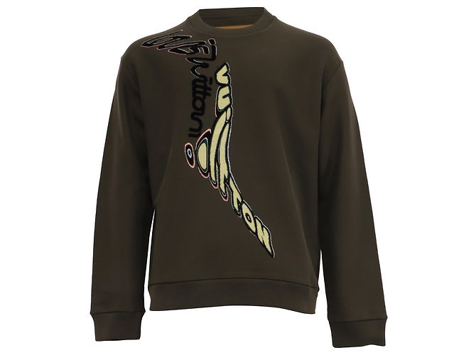 Louis Vuitton Sweatshirt mit Grafikprint aus olivefarbener Baumwolle Grün Olivgrün