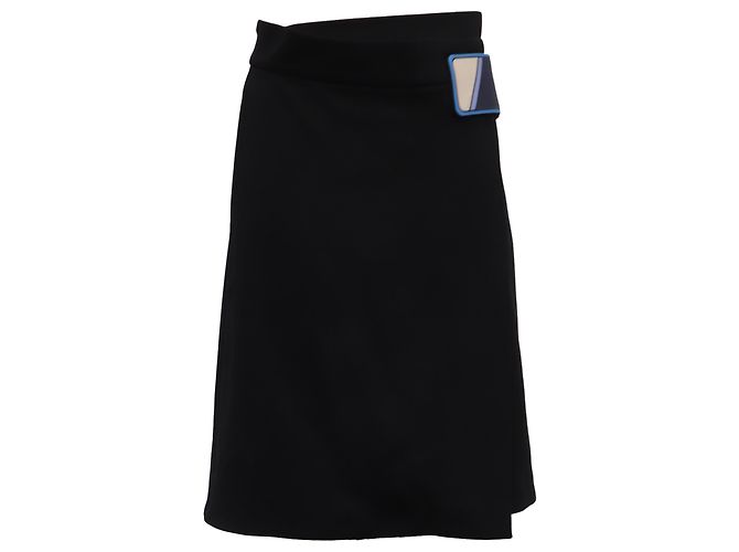 Gonna midi in cotone nero con patch in gomma Prada