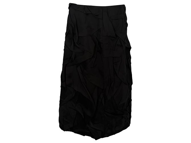 Dries Van Noten Midirock mit Crinkle-Effekt aus schwarzem Polyester