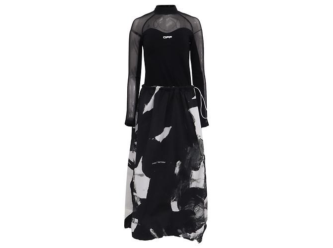 Off White Off-White Printed Mock Neck Maxi Dress in Black Polyamide