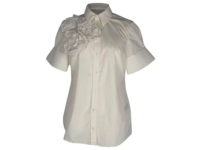 Camisa Erdem com aplicações florais em algodão branco