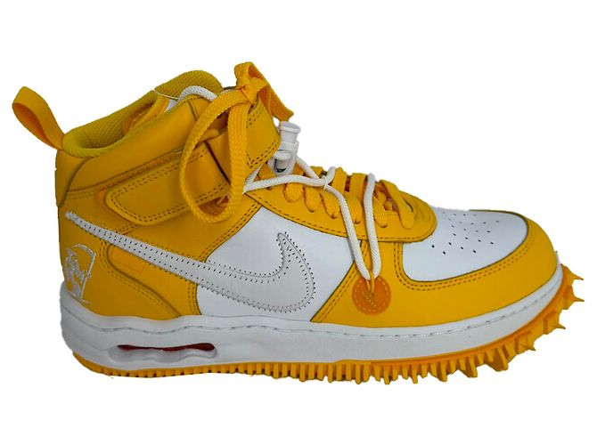 Off White Baskets Nike x Off-White Air Force 1 Mid SP en cuir White et Varsity Maize Jaune Camel