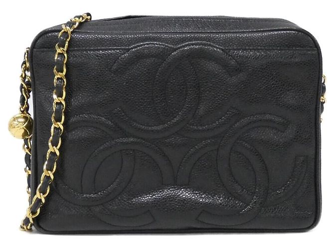 Borsa a tracolla Chanel in pelle Caviar Nero D'oro