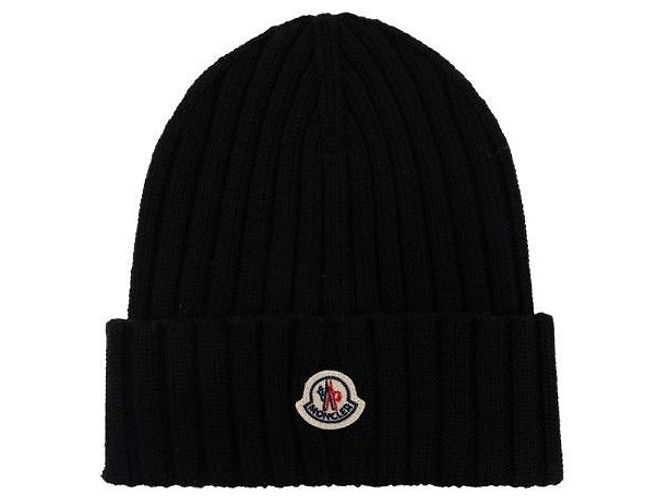 Moncler Logo Patch Wool Beanie Black