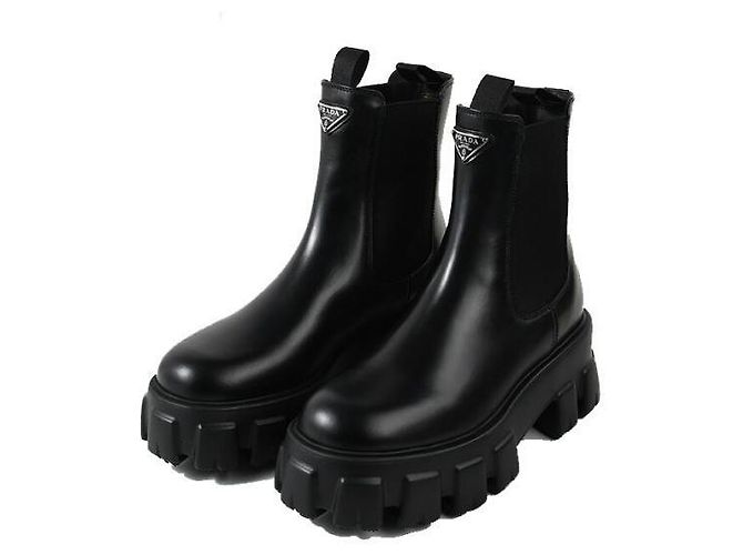 Prada Monolith Brushed Leather Chelsea Boots Black