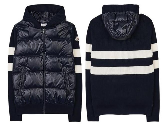 Moncler Gesteppte Strickjacke mit Reißverschluss und Logo Schwarz