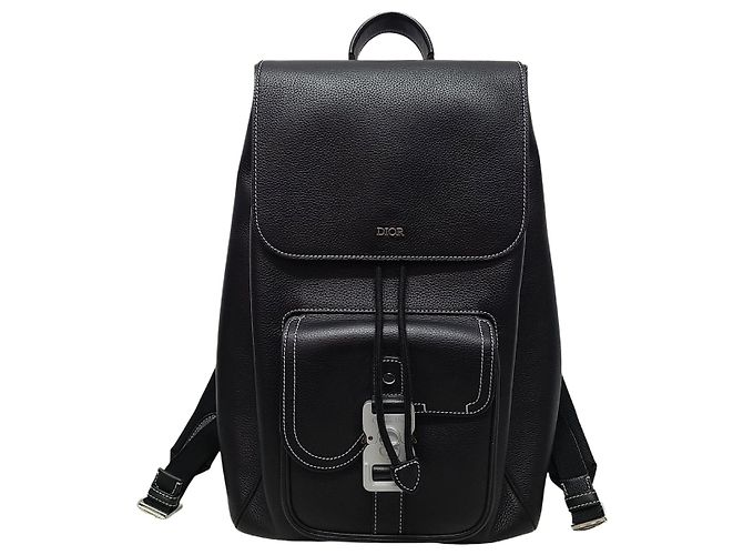 Dior Mochila Saddle com aba em couro de bezerro grão preto
