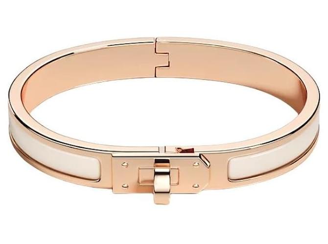 Hermès Bracelete Mini Click Kelly Rose Gold Creme Laranja 