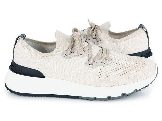 Brunello Cucinelli Herren-Runner-Sneaker aus Baumwollstrick Braun