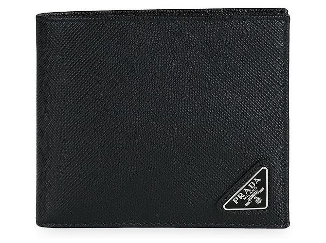 Prada Men's Saffiano Triangle Logo Bi-Fold Wallet