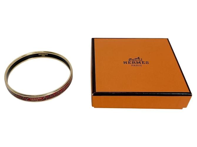 Hermès Bracelet Jonc Hermes en Or avec Émail Rouge Doré 