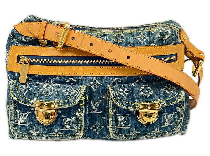 Borsa a tracolla Louis Vuitton Monogram Denim Baggy PM Blu Beige
