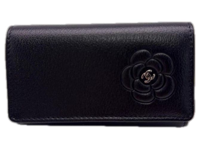 Chanel Butterfly Camellia Key Case Black