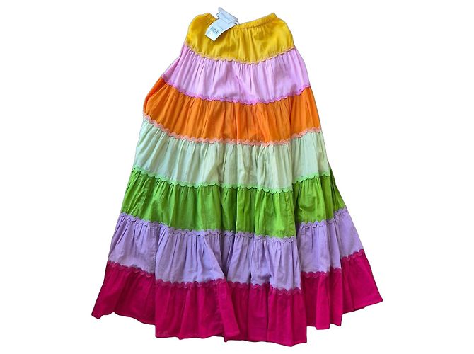 Autre Marque Farbiges langes trägerloses Kleid mit Rüschen Pink Mehrfarben Grün Orange Lila Gelb