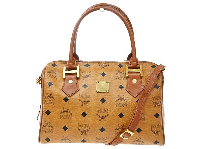 MCM Visetos logogramme Canvas and Leather Castaño
