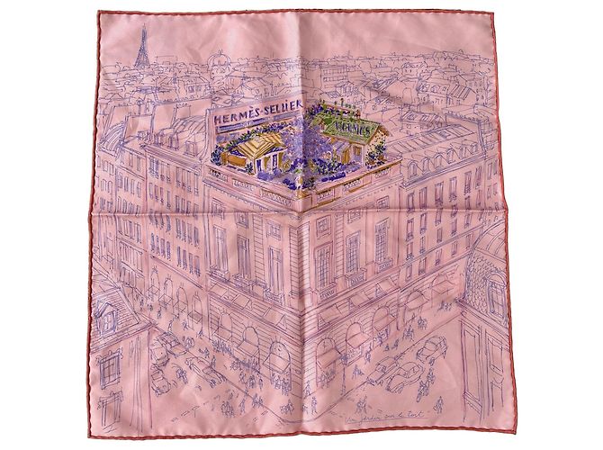 Lenço de seda Hermès "Un Jardin sur le Toit" Rosa