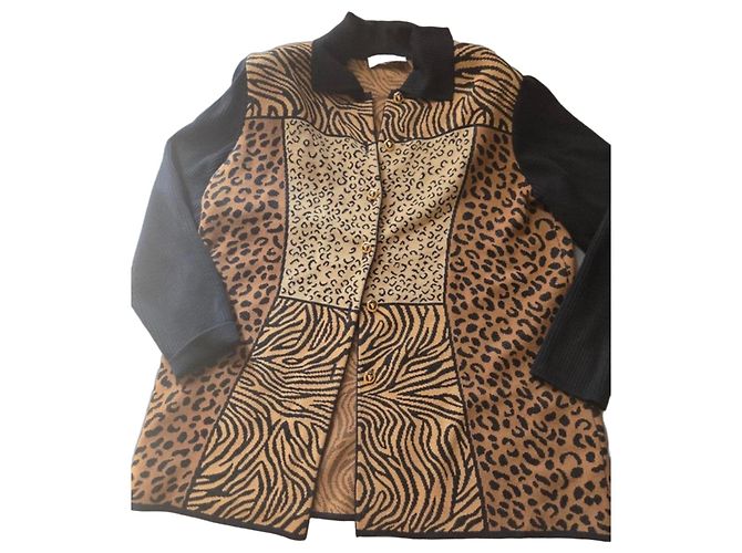 Escada Cardigã com estampa de leopardo e zebra Marrom Preto Estampa de zebra
