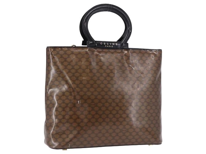 Céline Sac à main CELINE Macadam Canvas Vinyl Brown Gold Auth 195746