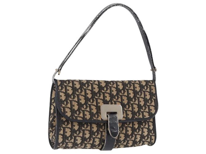Bolso de hombro Christian Dior Trotter Canvas Navy Gold Auth BA15128 Dorado Azul marino