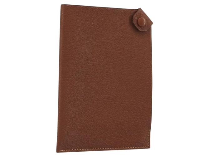 Hermès HERMES Porta Passaporte Tarmac Couro Castanho Auth 196663V Marrom